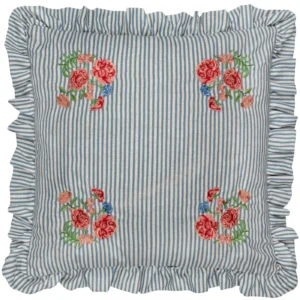 Martha Embroidered Ruffle 50cm Cushion - Blue