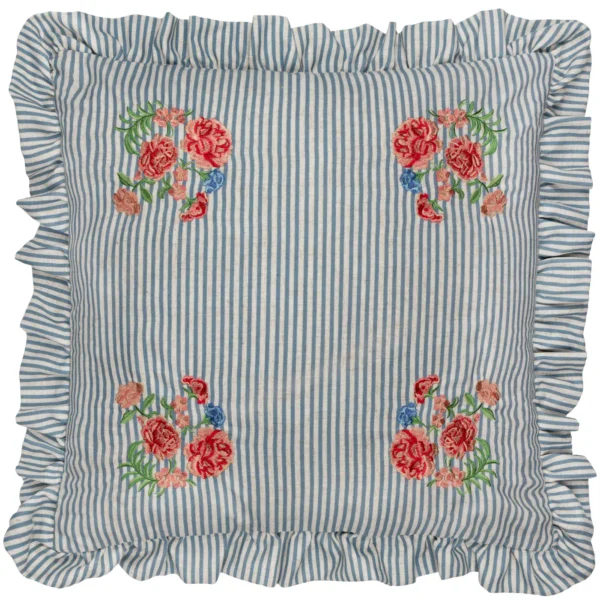 Martha Embroidered Ruffle 50cm Cushion - Blue by Martha Embroidered Ruffle 50cm Cushion - Blue from