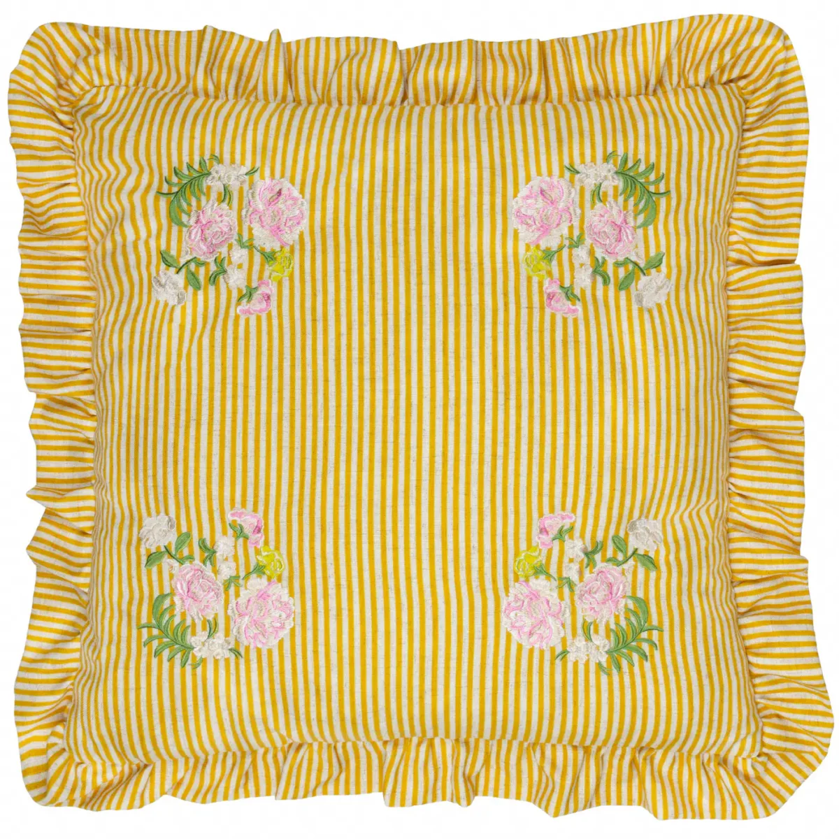 Martha Embroidered Ruffle 50cm Cushion - Yellow by Martha Embroidered Ruffle 50cm Cushion - Yellow from
