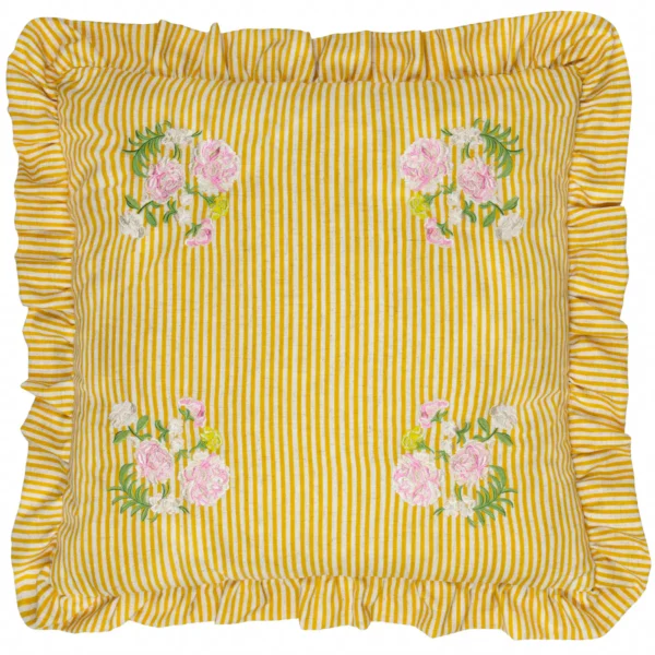 Martha Embroidered Ruffle 50cm Cushion - Yellow from