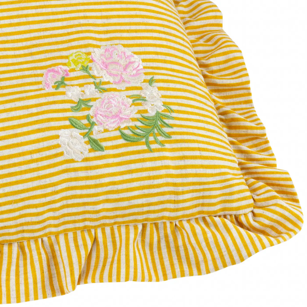 Martha Embroidered Ruffle 50cm Cushion - Yellow by Martha Embroidered Ruffle 50cm Cushion - Yellow from