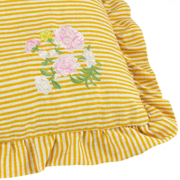 Martha Embroidered Ruffle 50cm Cushion - Yellow from