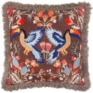 Mirrored Toucan Embroidered 45cm Cushion - Multi