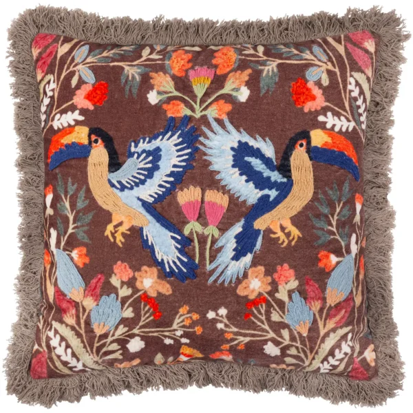 Mirrored Toucan Embroidered 45cm Cushion - Multi from