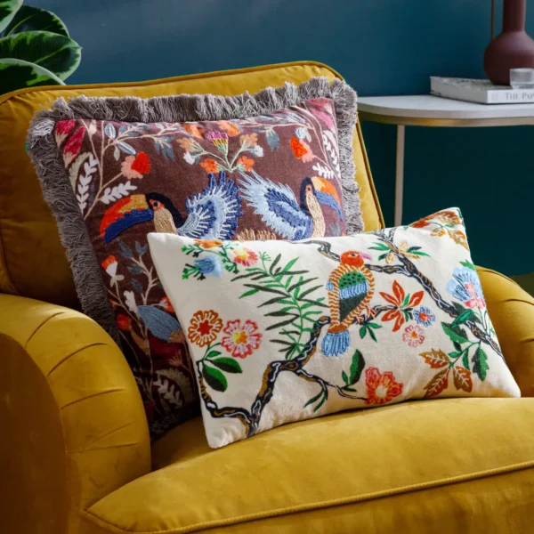 Mirrored Toucan Embroidered 45cm Cushion - Multi from