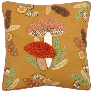 Mushroom Dell Embroidered 45cm Cushion - Autumn Gold