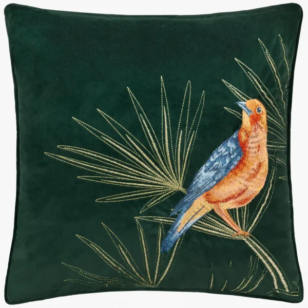Odisha Exotic Bird Embroidered 45cm Cushion - Emerald from
