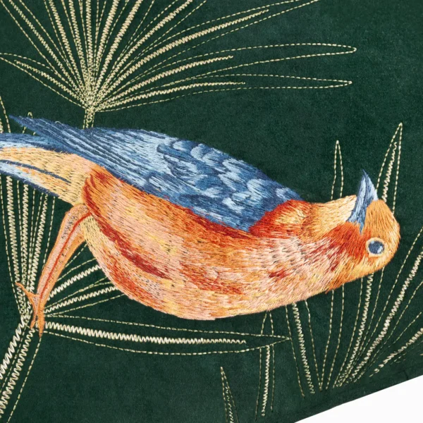 Odisha Exotic Bird Embroidered 45cm Cushion - Emerald from