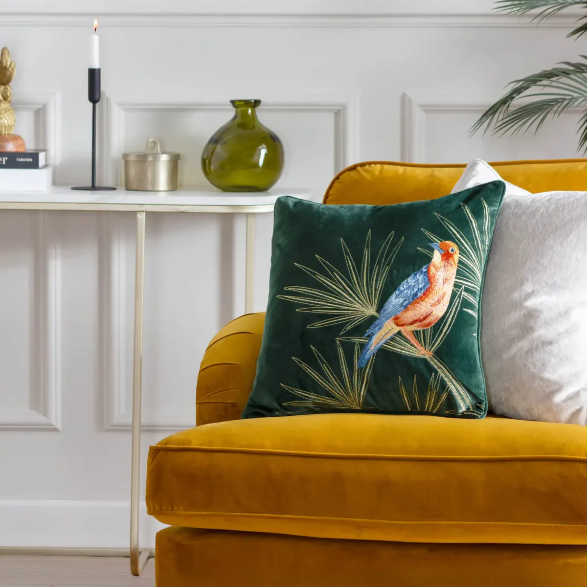 Odisha Exotic Bird Embroidered 45cm Cushion - Emerald from