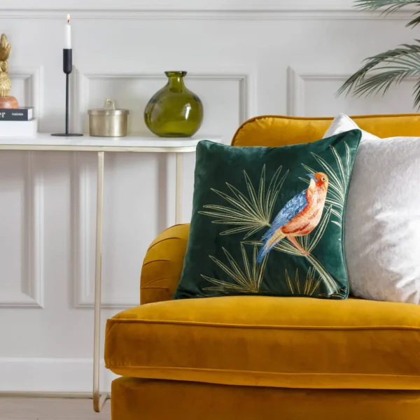 Odisha Exotic Bird Embroidered 45cm Cushion - Emerald from