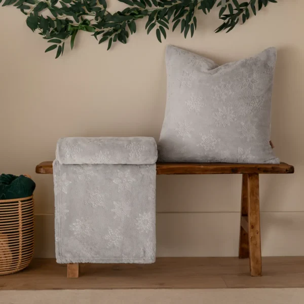Snowflakes Faux Fur 50cm Cushion - Grey by Snowflakes Faux Fur 50cm Cushion - Grey from