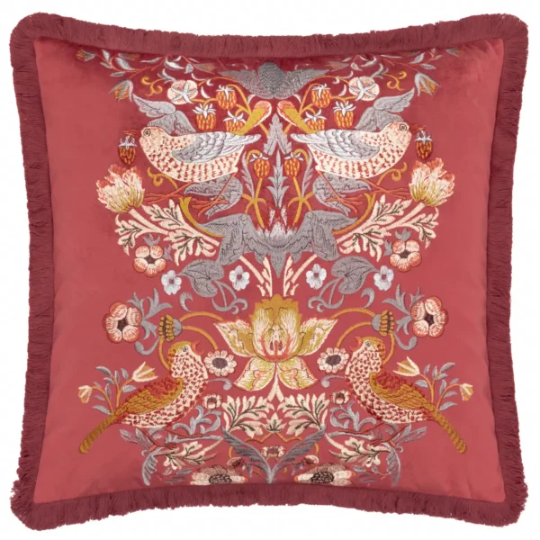 Strawberry Thief Embroidery Velvet 50cm Cushion - Berry by Strawberry Thief Embroidery Velvet 50cm Cushion - Berry from