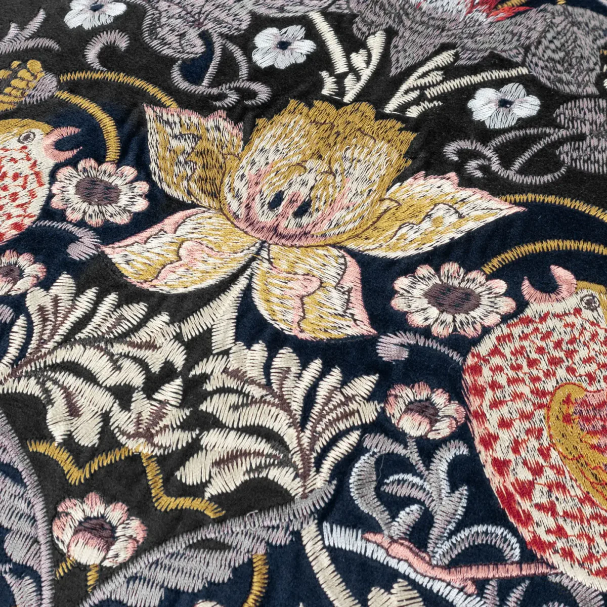 Strawberry Thief Embroidery Velvet 50cm Cushion - Indigo from