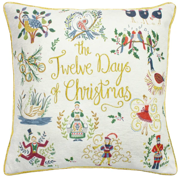12 Days of Xmas Embroidered 50cm Cushion - Gold by 12 Days of Xmas Embroidered 50cm Cushion - Gold from