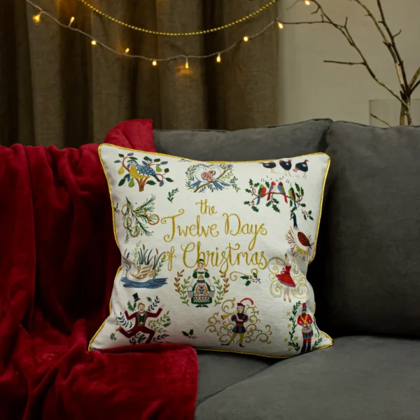 12 Days of Xmas Embroidered 50cm Cushion - Gold by 12 Days of Xmas Embroidered 50cm Cushion - Gold from