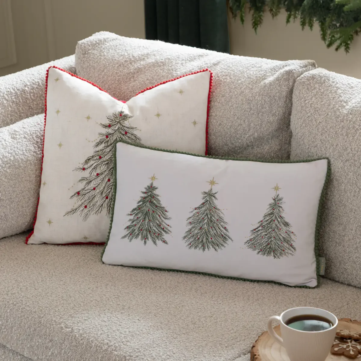 Twinkling Tree Embroidered 45cm Cushion - Natural from