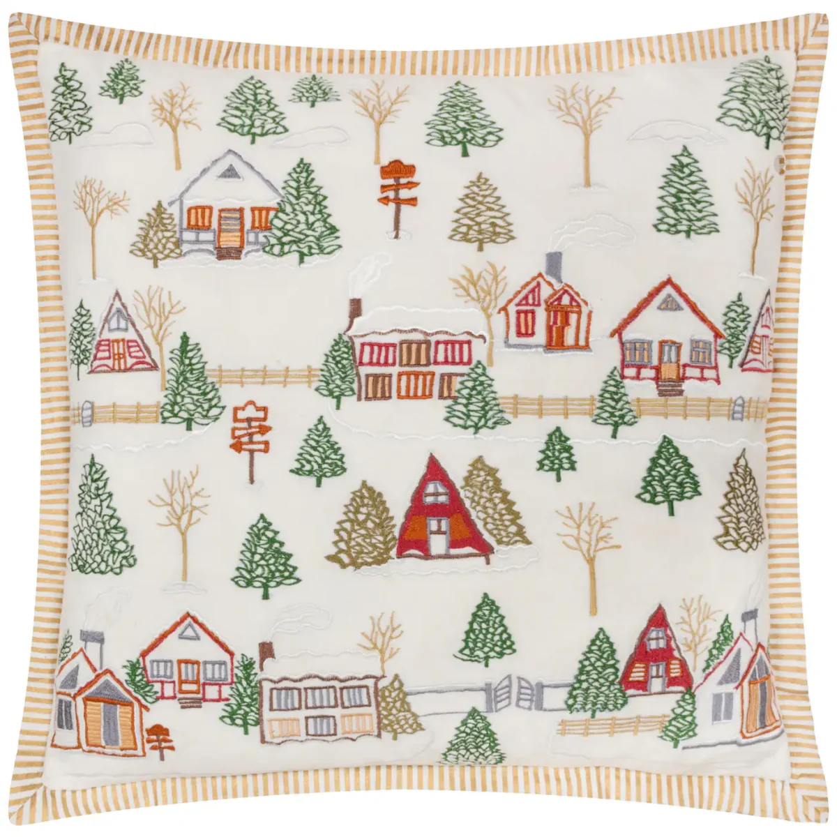 Winter Ski Lodges Embroidered 50cm Cushion - White from