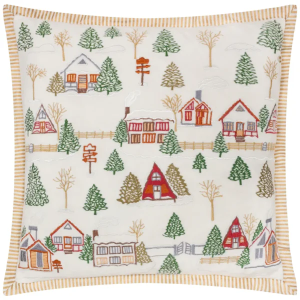 Winter Ski Lodges Embroidered 50cm Cushion - White from