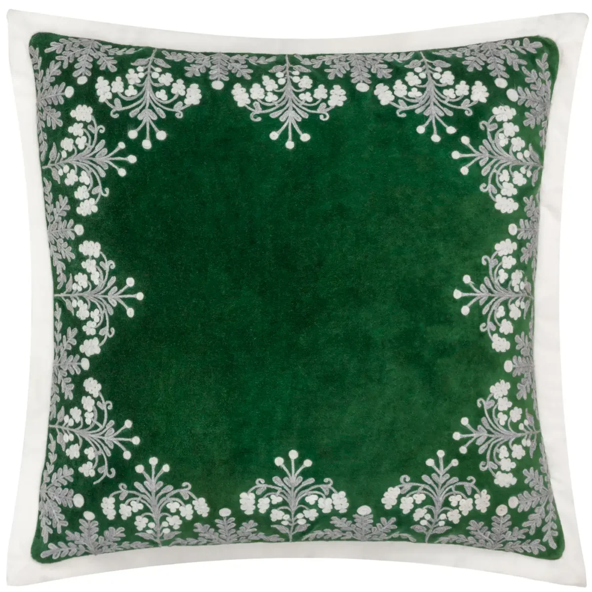 Winter Bloom Embroidered 50cm Cushion - Green by Winter Bloom Embroidered 50cm Cushion - Green from