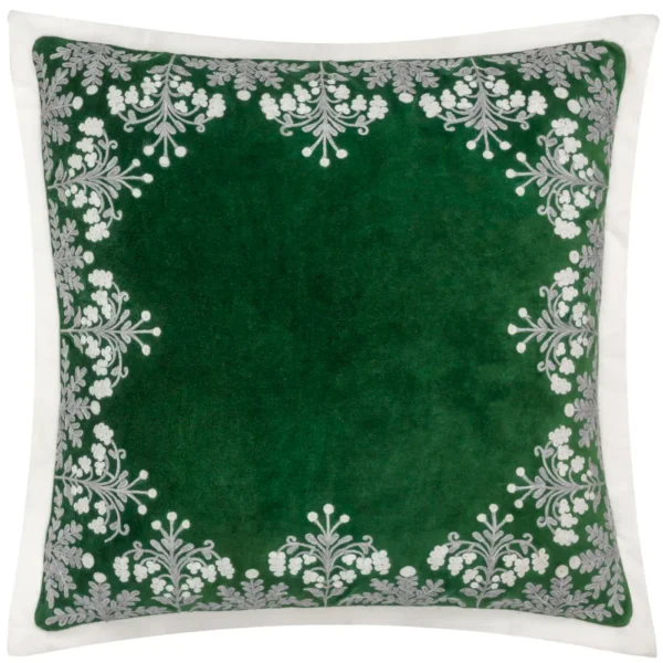 Winter Bloom Embroidered 50cm Cushion - Green by Winter Bloom Embroidered 50cm Cushion - Green from