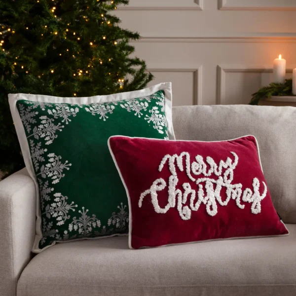 Winter Bloom Embroidered 50cm Cushion - Green by Winter Bloom Embroidered 50cm Cushion - Green from