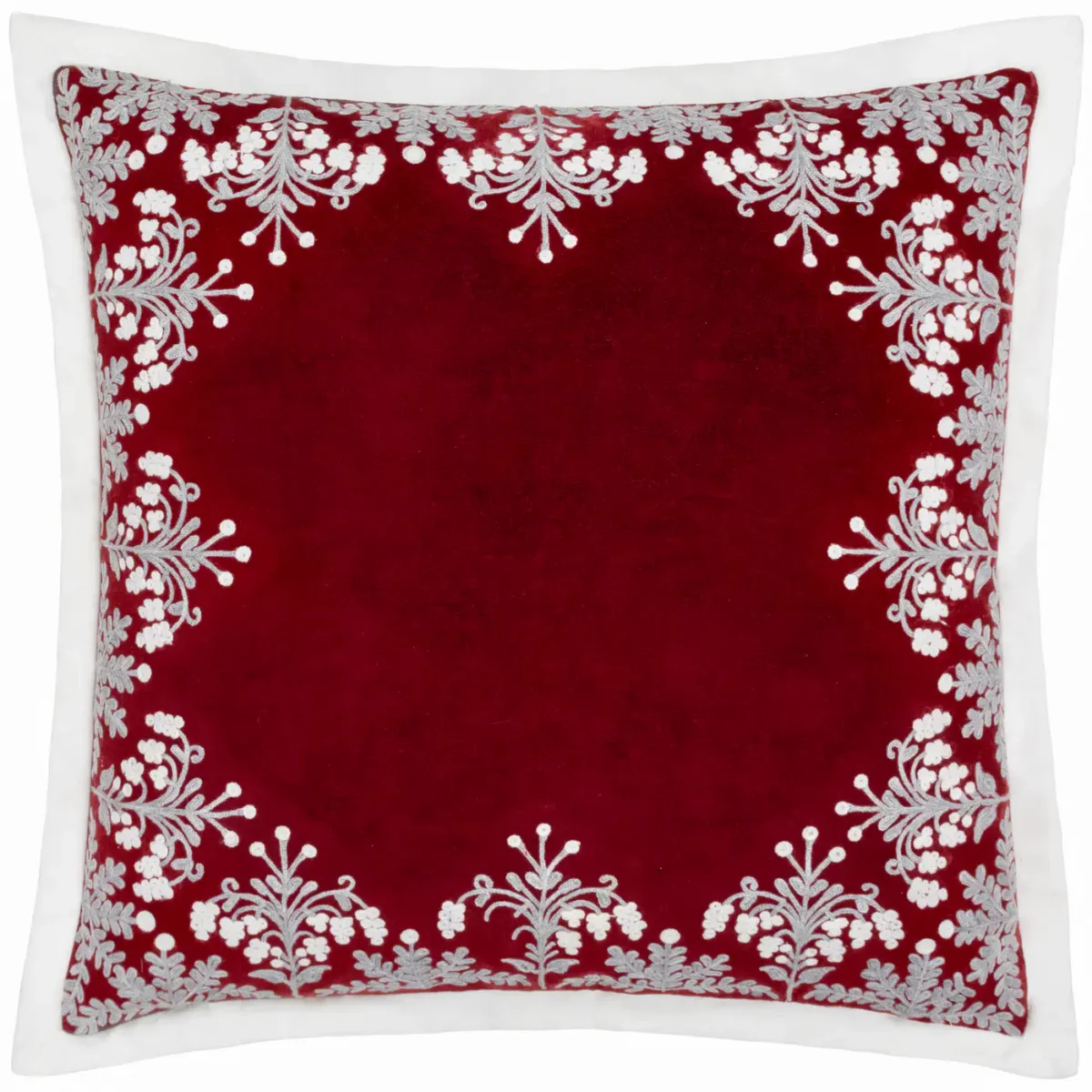 Winter Bloom Embroidered 50cm Cushion - Red by Winter Bloom Embroidered 50cm Cushion - Red from