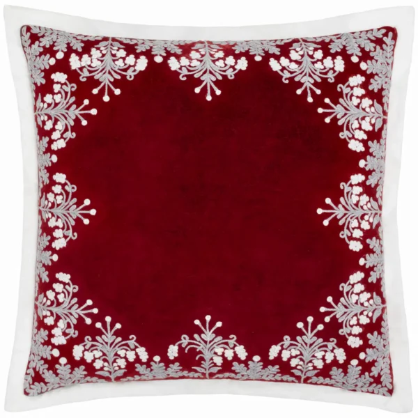 Winter Bloom Embroidered 50cm Cushion - Red by Winter Bloom Embroidered 50cm Cushion - Red from