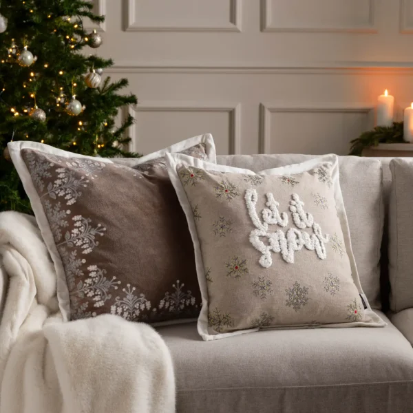 Winter Bloom Embroidered 50cm Cushion - Taupe by Winter Bloom Embroidered 50cm Cushion - Taupe from