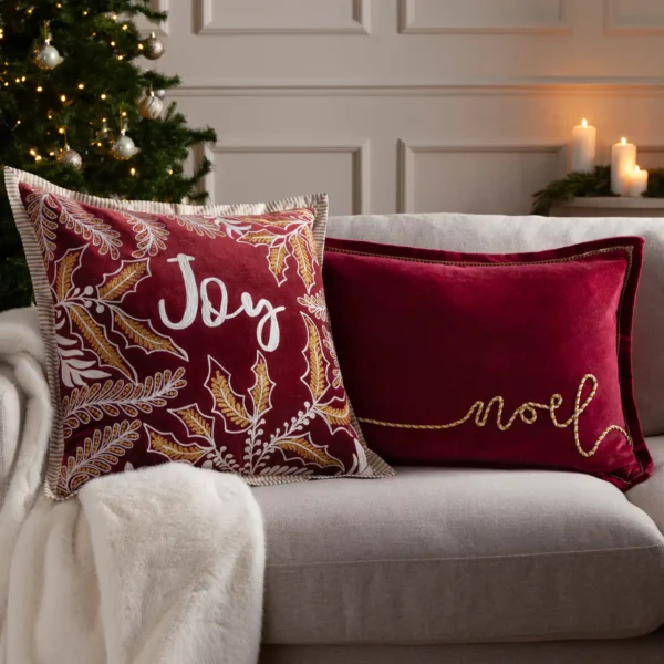 Winter Joy Embroidered 50cm Cushion - Red by Winter Joy Embroidered 50cm Cushion - Red from