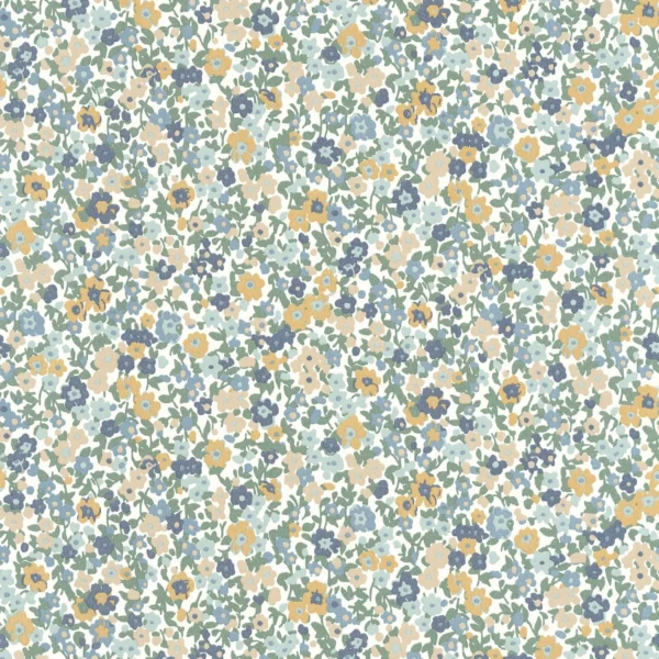 Pansy Wallpaper - Bleu / Jaune by green botanical wallpaper from casadeco