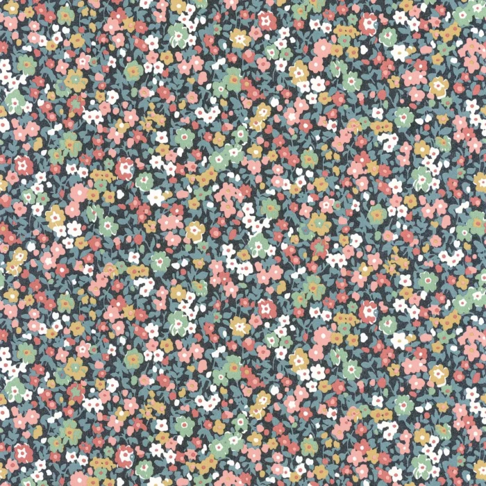 Pansy Wallpaper - Bleu Nuit / Rose swatch