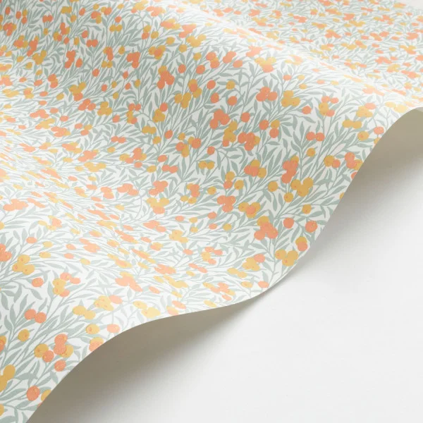 Cherry Wallpaper - Blanc / Corail by green botanical wallpaper