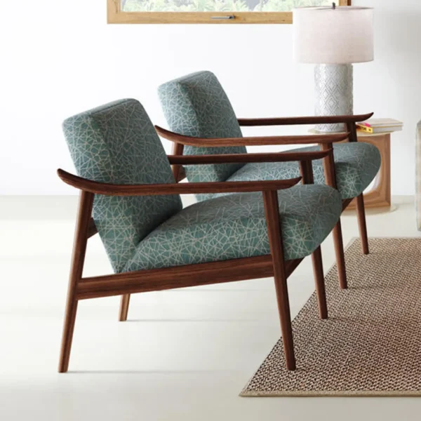 Olympian Fabric - Surf by TWO BLUE WEB DESIGN CHAIRS WITH WOODEN ARM RESTS