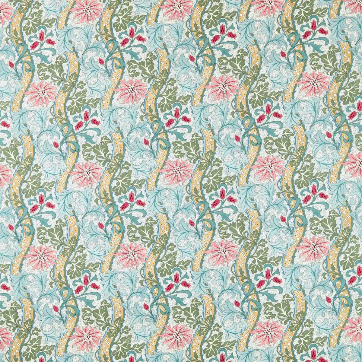 Cornflower Fabric - Rose / Woad by pink botanical woven fabric from William Morris & Co