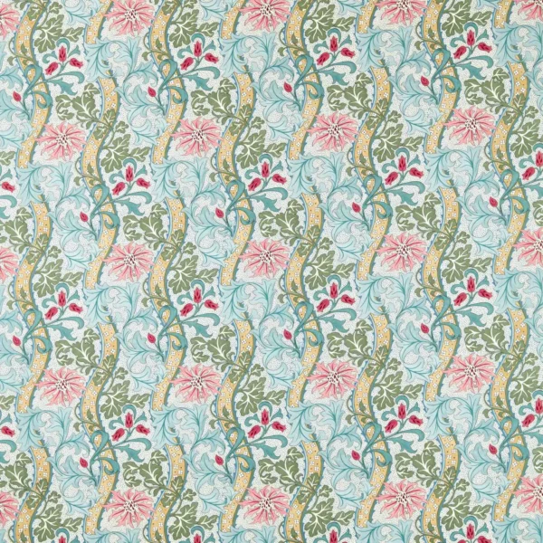 Cornflower Fabric - Rose / Woad by pink botanical woven fabric from William Morris & Co