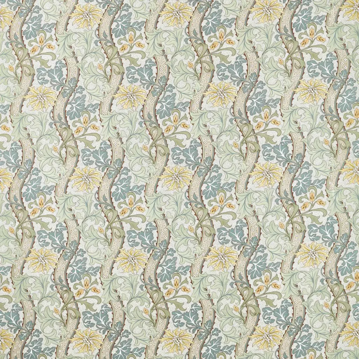 yellow botanical woven fabric from William Morris & Co
