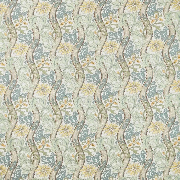 Cornflower Fabric - Lemon / Sage by yellow botanical woven fabric from William Morris & Co