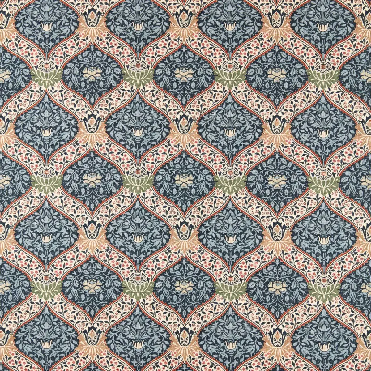 Norbury Fabric - Indigo by blue botanical cotton fabric from William Morris & Co