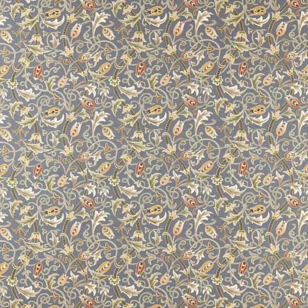 Scrolling Tulip Fabric - Slate / Apricot by multicolour botanical cotton fabric from William Morris & Co