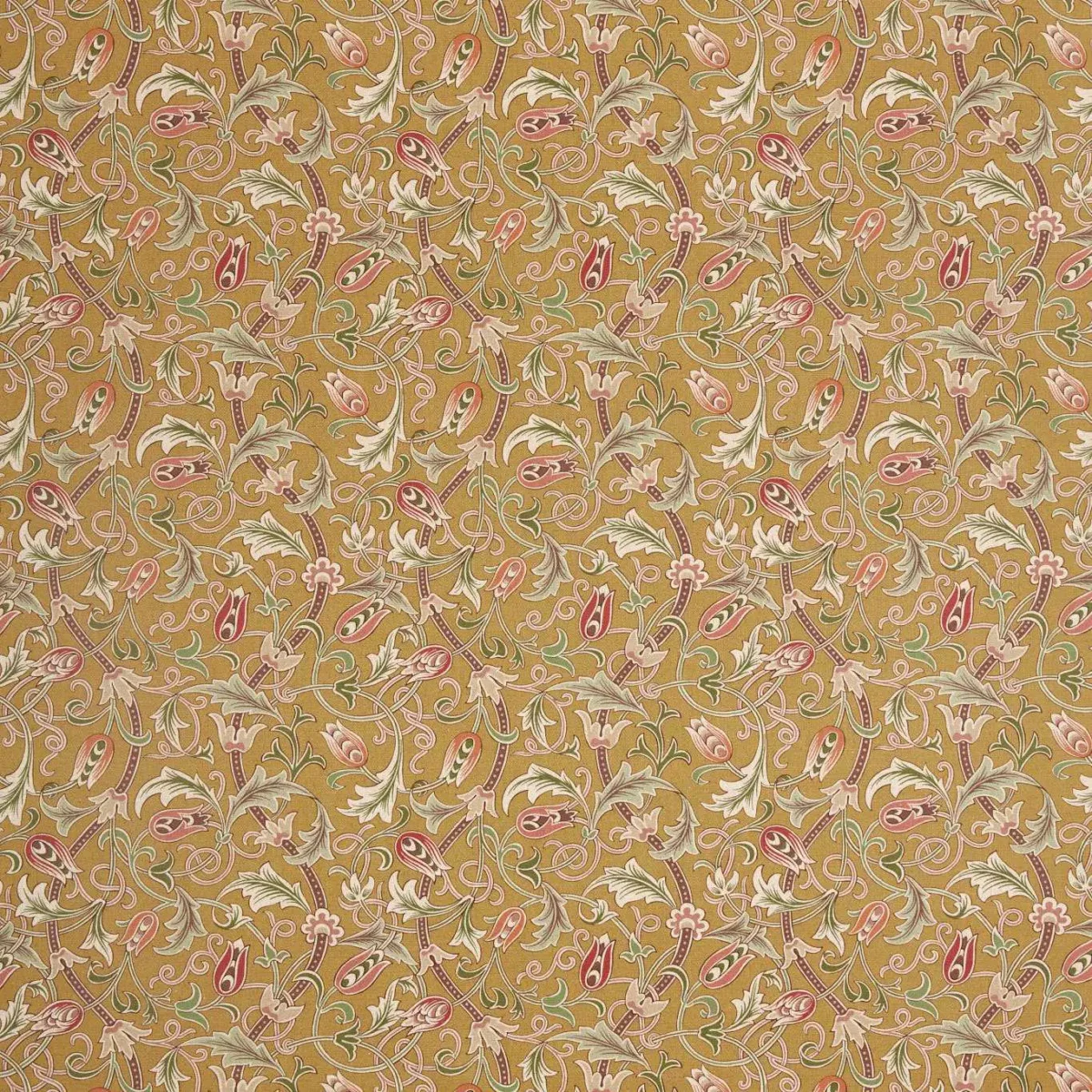 Scrolling Tulip Fabric - Gold by yellow botanical cotton fabric from William Morris & Co