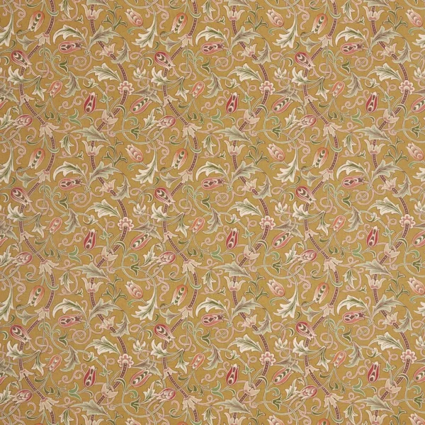 Scrolling Tulip Fabric - Gold by yellow botanical cotton fabric from William Morris & Co