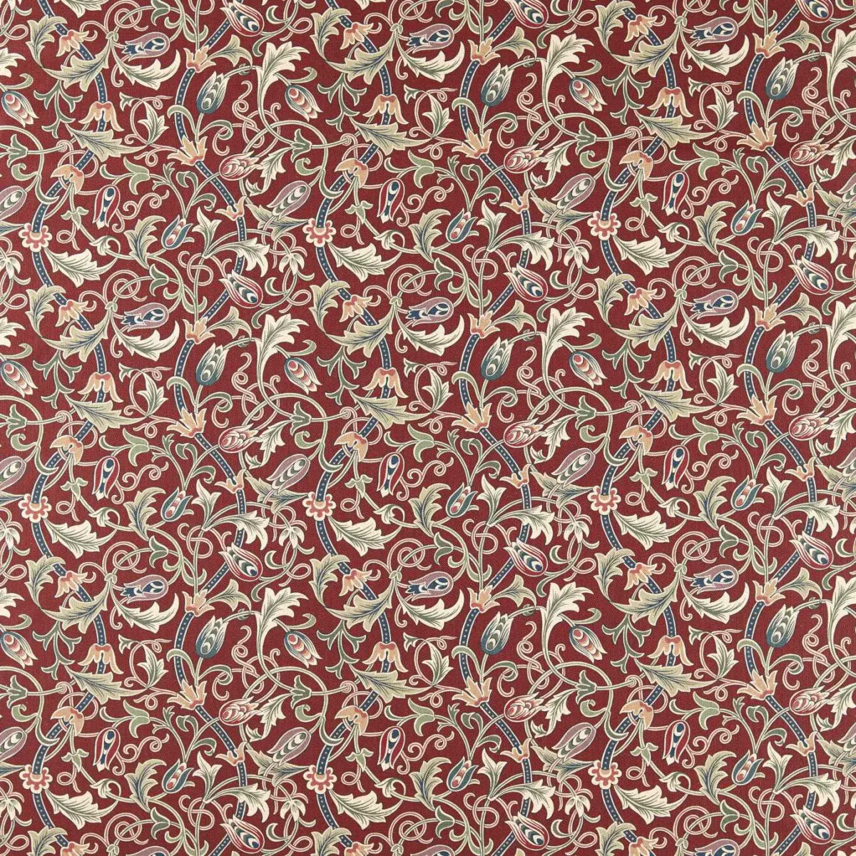 Scrolling Tulip Fabric - Plum by red botanical cotton fabric from William Morris & Co