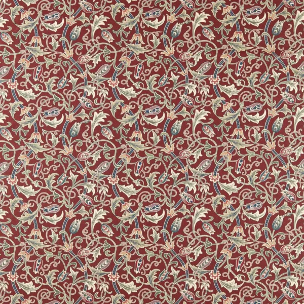 Scrolling Tulip Fabric - Plum by red botanical cotton fabric from William Morris & Co