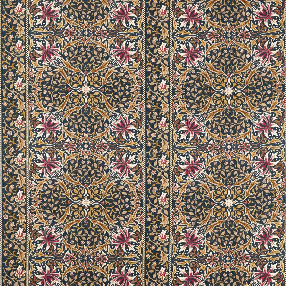 Walthamstow Fabric - Indigo / Gold by red botanical printed fabric from William Morris & Co