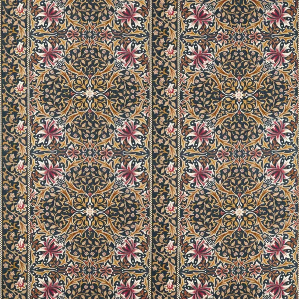 Walthamstow Fabric - Indigo / Gold by red botanical printed fabric from William Morris & Co
