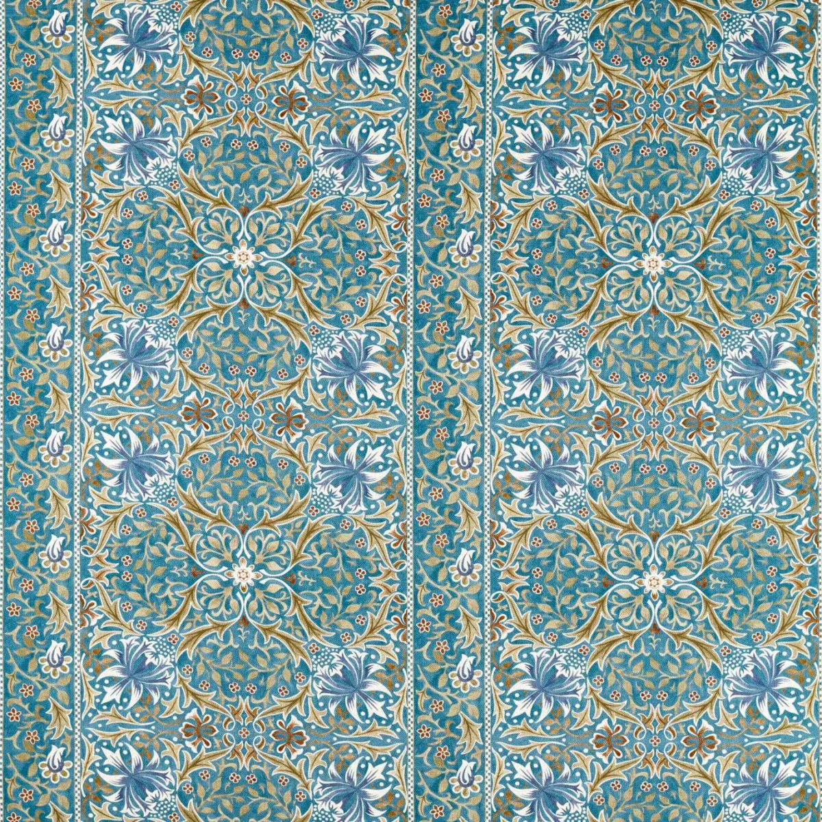 Walthamstow Fabric - Teal / Ochre by blue botanical printed fabric from William Morris & Co