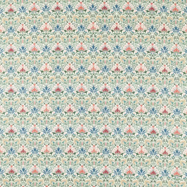 Meda Iris Fabric - Rose / Thyme by pink botanical linen fabric from William Morris & Co