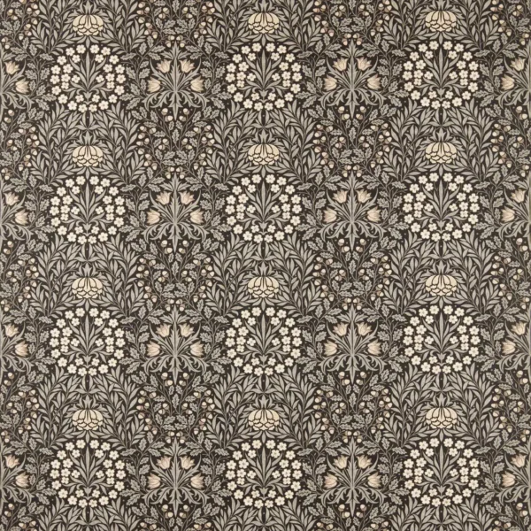 Daisy & Oak Fabric - Ink / Graphite by brown botanical linen fabric from William Morris & Co