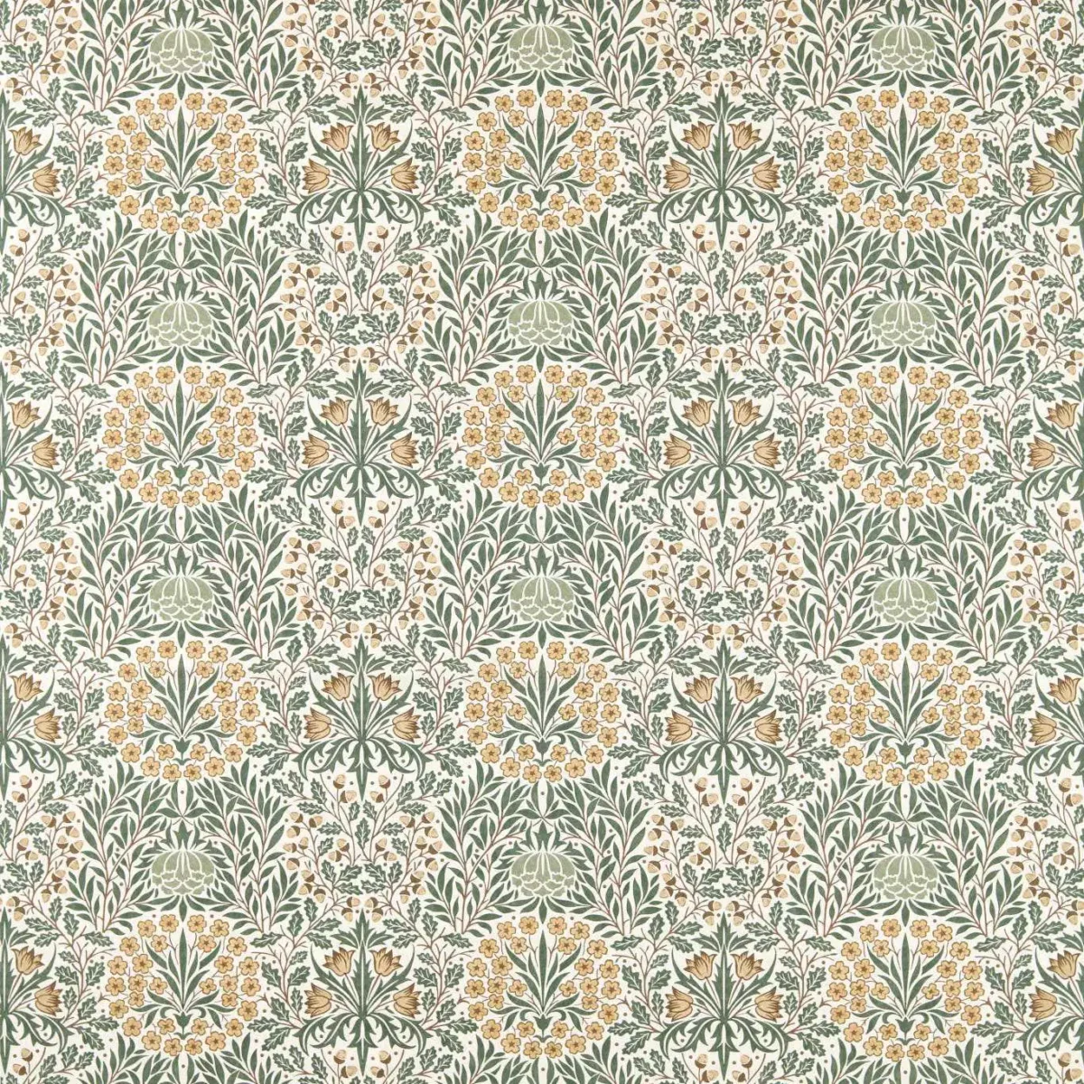 Daisy & Oak Fabric - Thyme / Weld by green botanical linen fabric from William Morris & Co