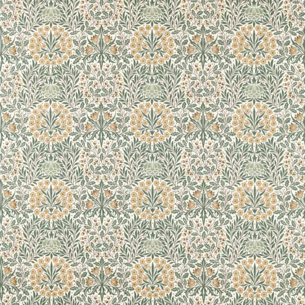 Daisy & Oak Fabric - Thyme / Weld by green botanical linen fabric from William Morris & Co